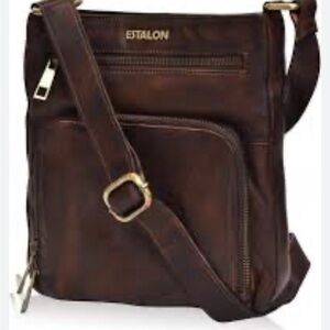 Estalon crossbody brown leather adjustable shoulder bag